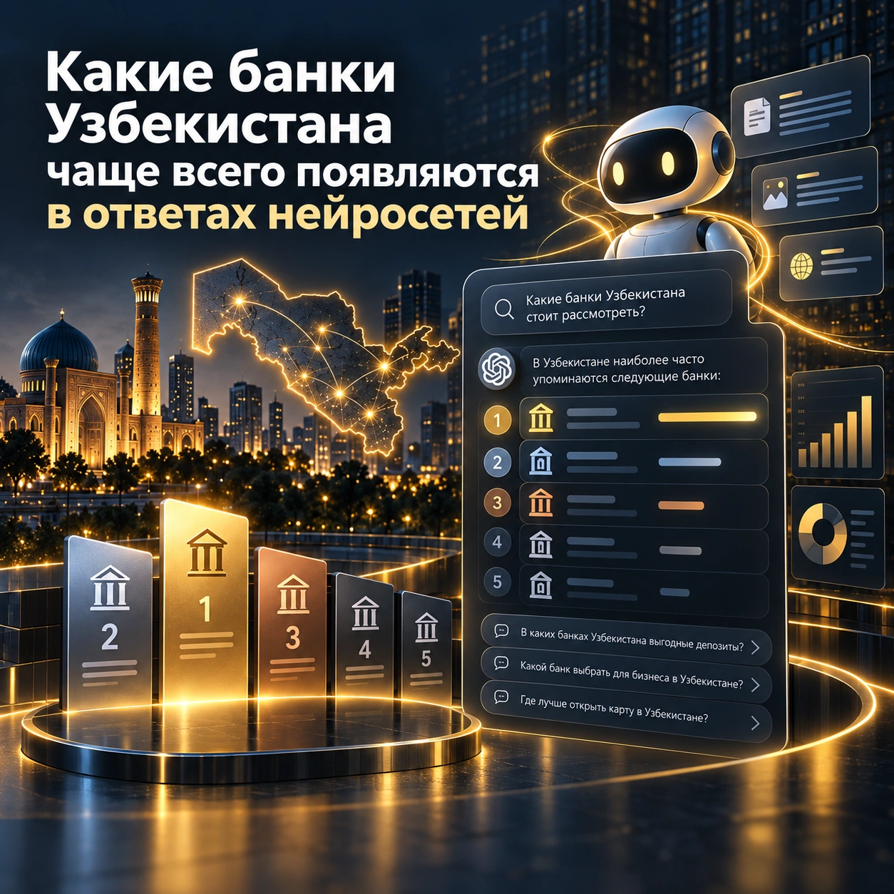 Какие банки Узбекистана чаще всего появляются в ответах нейросетей